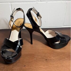 Michael Kors Black Patent Leather Platform Stiletto Ankle Strap Heels Shoes 7.5M